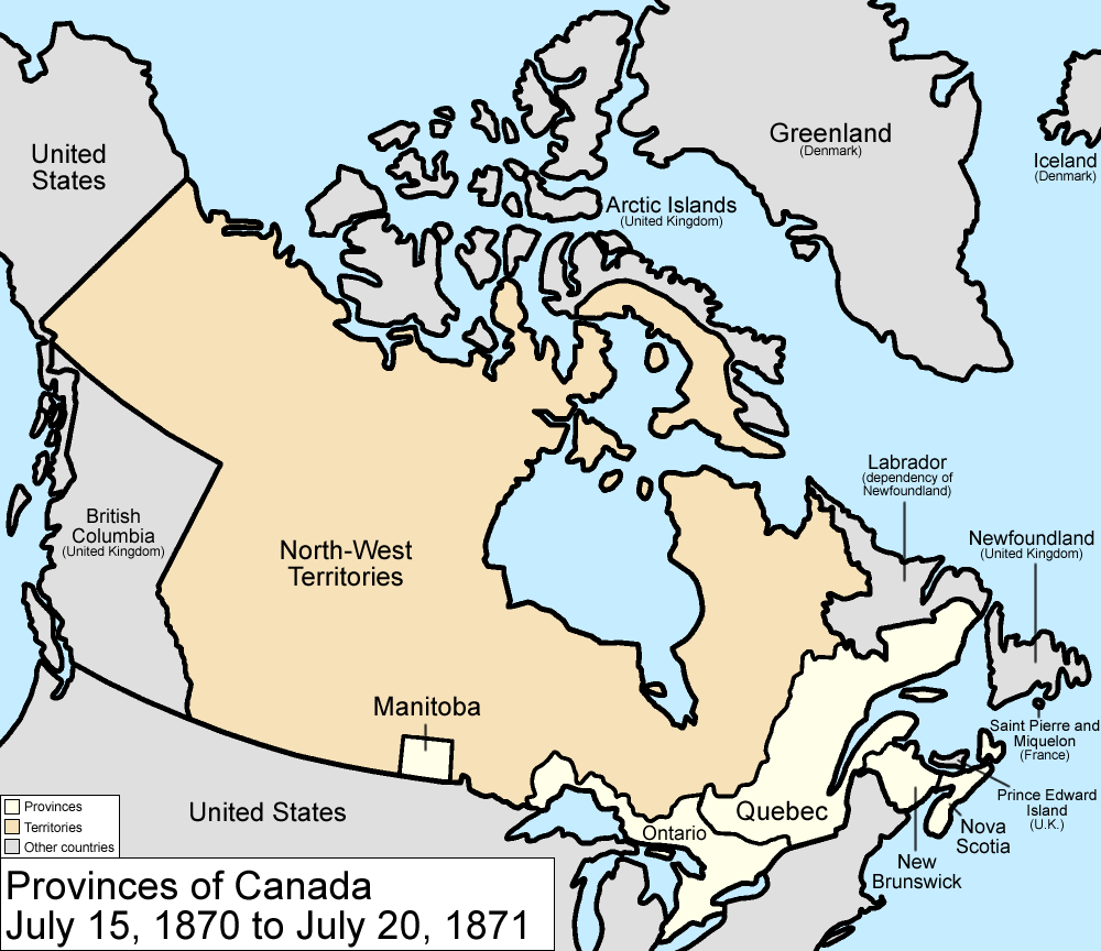 Canada after the creation of Manitoba by the Manitoba Act of 1870 - Red River Rebellion