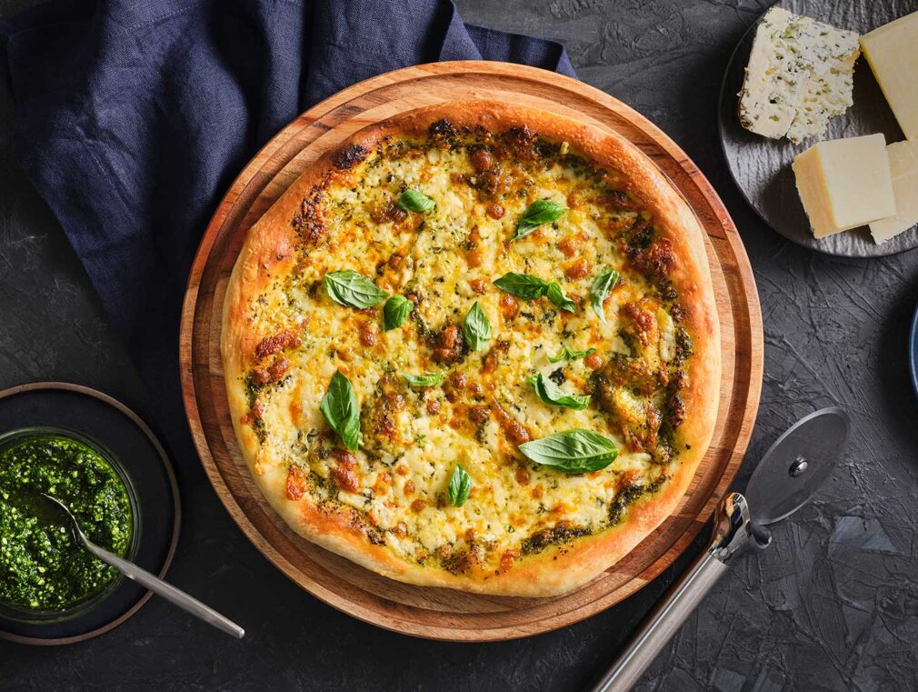 Recipe for Four-Cheese Pesto Pizza